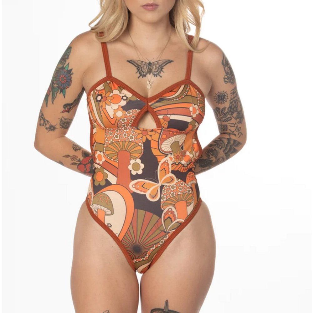 Solstice Mushroom Swim Suit , Cheeky Bottom .Size XL Super Cool, Fun !(B1)